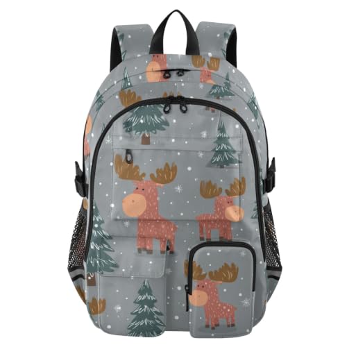 Mochila de viaje para laptop con estampado de alce de nieve