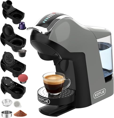 EM-308B - Cafetera de cápsulas 5 en 1 (19 bar, para Nespresso Original/Dolce Gusto/ESE Pads(44 mm)/café en polvo, depósito de agua de 1 L, 3 temperaturas/7 cantidades de agua, color verde