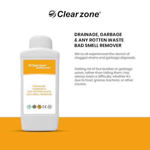 Image of Clearzone DRAIGRAB 0996 Drain Odour Cleaner & Toilet Smell Remover | Garbage Smell Eliminator for Clogged Drains, Grease, Rotten Food | Safe Formula for Kitchens, Bathrooms & Hospitals (500 ML)