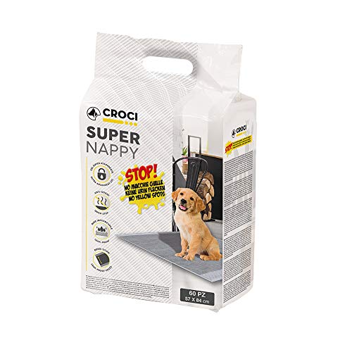 Croci Super Nappy Carboni attivi - Tappetini Igienici per Cani 57x84 cm - 60 pezzi, Traverse Cani e Animali Domestici, per Pipi Cane e Gatto Ultra Assorbenti Usa e Getta, Antistrappo e Antiodore