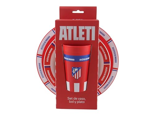 CyP Brands- Atlético de Madrid, Set Menaje, Plato, Bol, Vaso, Set 3 piezas, Color Rojo, Producto Oficial