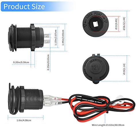 12V Car Cigarette Lighter Socket Waterproof and Dustproof plug socket for Car Truck Motobike Boats Marine ATV, with Fuse & 60cm Cable (Black-1PCS) - 3