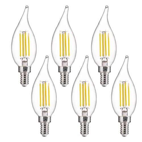Image of FLSNT LED Candelabra Light Bulbs, CA11 E12 Chandelier LED Light Bulbs 60W Equivalent, 5000K Daylight, 550LM, 5.5W, 90+ High CRI, AC 120V, 6 Pack, Dimmable UL,CA65 Listed.