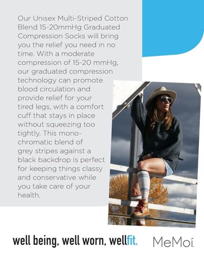 Image of MeMoi Wellfit Unisex Multi-Striped Cotton Blend 15-20mmHg Graduated Compression Socks