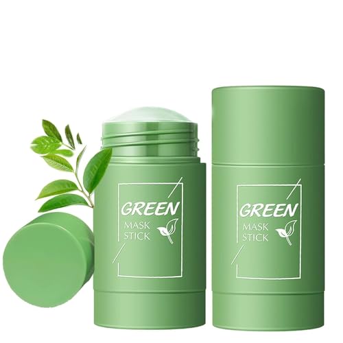 Masque au Thé Vert en Stick 2 Pièces, Masque à l'Argile Verte Purifiant, Purifiant & Anti-Points Noirs, Contrôle la Brilliance et Sébum, Hydratation -...