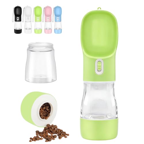 Image of Portable Dog Water Bottle - 2in1 Dog Water Dispenser Bowl & Food Container | Dishwasher Safe Leak Proof Dogs Water Bottle Bowl for Pet Cat Puppy Outdoor Walking Hiking Travel - Green