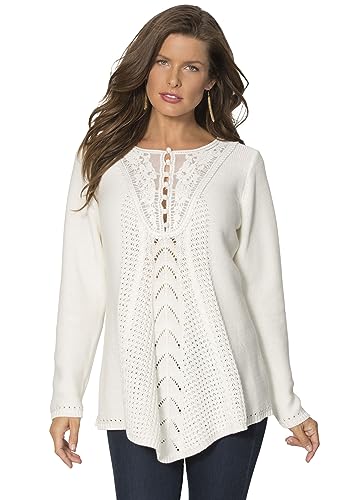 Roaman's Women's Plus Size Plus Size Lace Yoke Pullover Sweater
