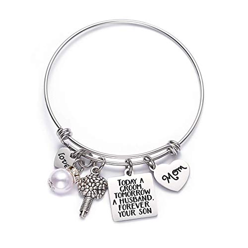 LParkin Mother of The Groom Bride Gifts Mother In Law Gift Mom Bangle Bracelets From Son Today a Groom Tomorrow a Husband Forever Your Son Bracelet