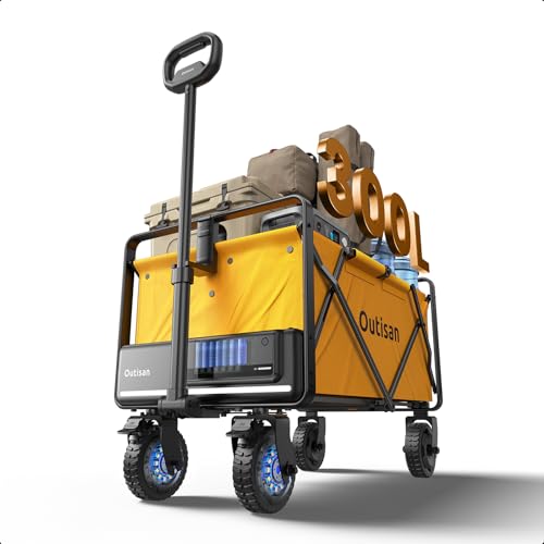 Image of e-Wagon Air Adventure-Ready Electric Wagon, 9-Mile Range Dual Motor Cart, 300LB Capacity 3-Second Fold, Heavy-Duty Collapsible Wagon for Camping, Sports, Gravel & Grass, Bright Yellow