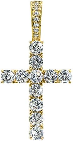 JINAO Gold Iced Out Cubic Zirconia Round Cut Cross Pendant Necklace 18K Gold Plated Diamond Jewelry for Men Women with Stainless Rope Chain