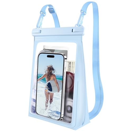Large Waterproof Phone Pouch Floating, [Double Seals] IPX8 Waterproof Pouch for Beach Vacation, Cell Phone Dry Bag for iPhone Samsung Google All Phones Light Blue