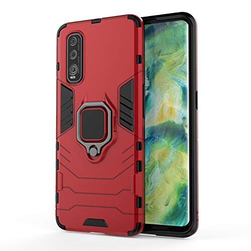 Glaslux Armor Shockproof Soft TPU and Hard PC Back Cover Case with Ring Holder for Oppo Find X2 - Armor Red