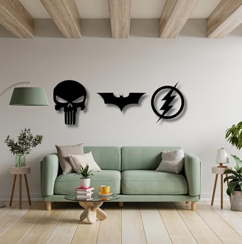Image of TWIGGY Superhero Wall Decor 6mm MDF Wood Wall Art Set for Home, Office, or Gaming Room, Gift, Anime (Pack of 3 | The Dark Knight, Punisher, Flash)