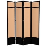Red Lantern 7 ft. Tall Jute Shoji Screen - 4 Panel - Black