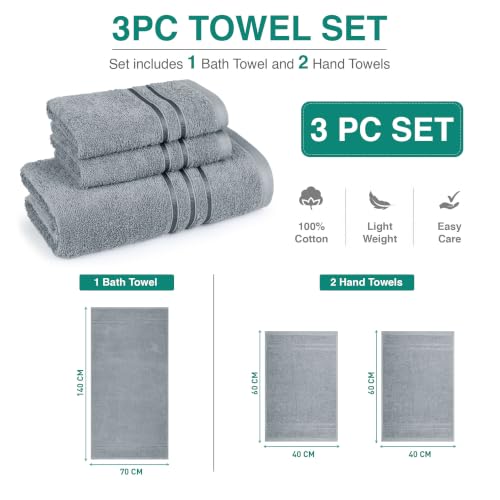 Image of MYTRIDENT Towel Set| Comfort Living | Quick Drying | Travel Friendly | for Men /Women | 3 PC Towel Set | 1 Bath (70 cm x 140 cm) 2 Hand (40 cm x 60 cm) | 100% Cotton 400 GSM - New Grey