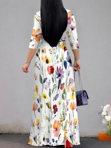 Image of Plus Size Maxi Dress for Women V Neck Flowy Dresses with Pockets for Wedding Guest Church