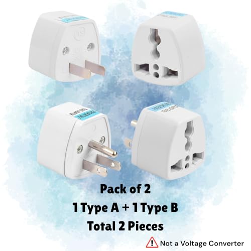 Image of Hi-Plasst India to USA Plug Adapter Combo | Pack of 2 - Type A & Type B Travel Converters | Universal Adapter for US, Canada, Mexico, Japan, Thailand | Works with Indian Devices (US Plugs-2pcs)