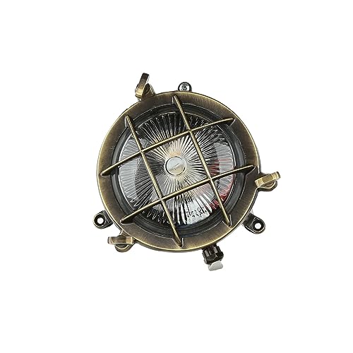 Licht-Erlebnisse Wandlampe Außen aus Messing Glas Antik IP44 Haus Tür Hof Ø14 cm G9 Maritime Schiffslampe Auenwandleuchte Garten SERIFOS