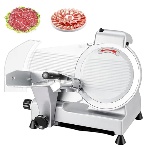 Commercial Meat Slicer 240W,Semi-Automatic Meat Cutter Equipped With Detachable Blades of 10in,Food Slicer with Sharpening Stone,0-12mm Adjustable Slice Thickness,for Home and Commercial Use