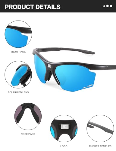 Image of BIRCEN Mens Polarized Sunglasses for Sports: TR90 Lightweight Sun Glasses Wrap Around Shades for Fishing Driving Cycling