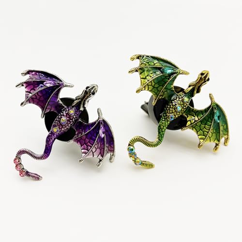 Image of 2 Pcs Bling Dragon Car Air Freshener Vent Clips, Crystal Rhinestone and Enamel Dragon Air Vent Clips Car Diffuser Cute Car Interior Decoration Accessories for Women Gift (Green Purple)