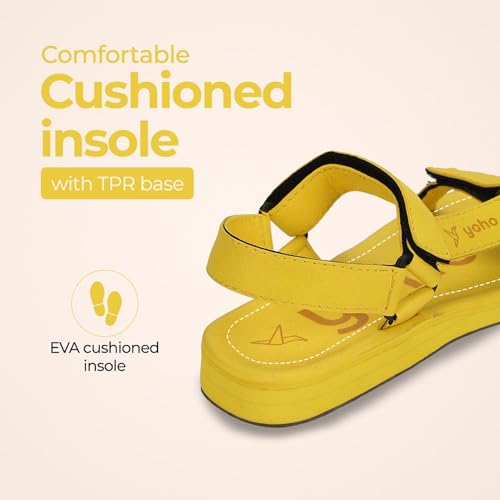 Image of YOHO EVA Sandals for Women | EVA sole | Comfortable cushioned sole with TPR base | Lightweight | Soft skin friendly straps | Adjustable straps | Velcro closure | Vibrant colour options
