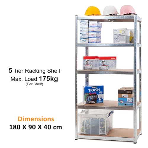 Crystals 3 X Heavy Duty 5 Tier Garage Shelving Units | Metal Shelving Unit with 175kg UDL Per Shelf | Garage Racking & Storage Solution, Metal Racking Shelving for Shed, Garage & Workshop 180x90x40cm - Image 5