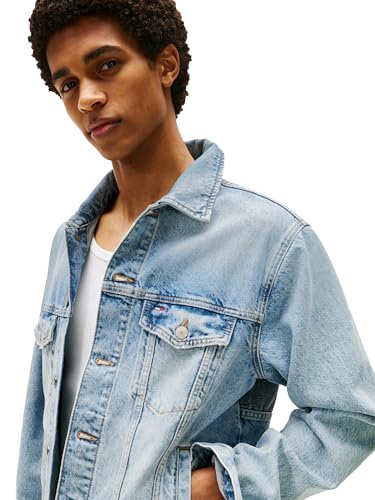 Tommy Jeans Men's Lightweight Denim Trucker Jacket with Embroidered Logo4
