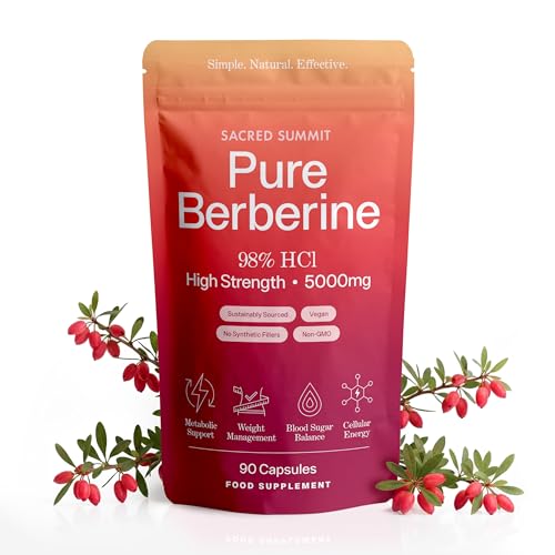 Sacred Summit Pure Berberine 500mg – 10:1 Extract (5000mg Equivalent) – Vegan Capsules Made in UK – Premium Plant-Based Supplement for Everyday Balance and Vitality – 90 Capsules