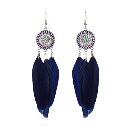 Long Earrings for Women Blue Feather Long Tassel Earring for Wome...