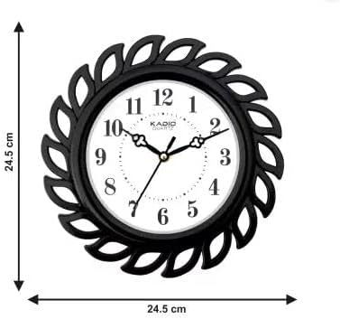 Kadio Analog 24.5 cm X 24.5 cm Wall Clock (Black, with Glass, Standard)