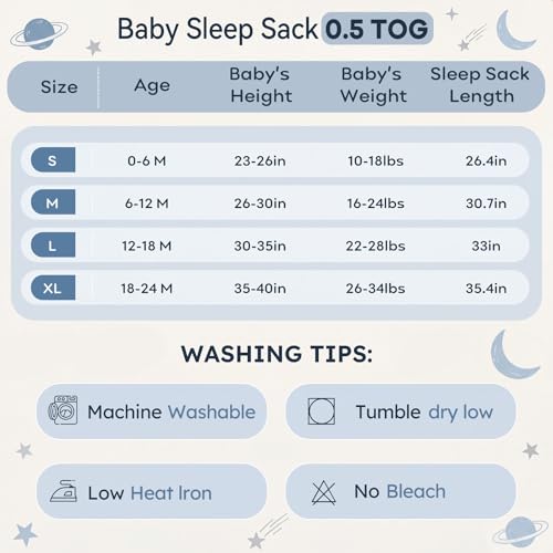 Image of Unnivoll Baby Sleep Sack 0-6 Months 0.5 Tog Baby Wearable Blanket 100% Cotton Sleeping Sack with 2-Way Zipper for Newborn Infant Dark Blue Planet
