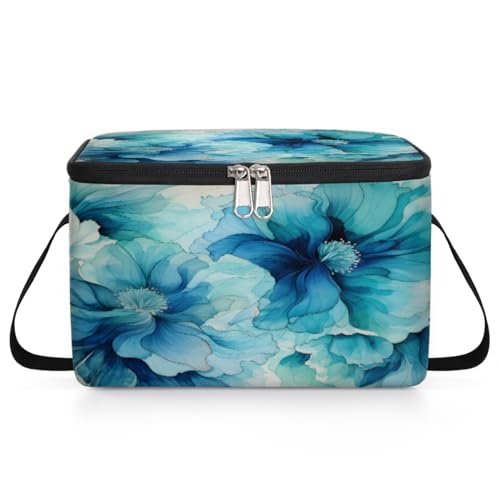 GzLeyigou Abstract Elegance Floral Lunch Bags for Women Men 9 Cans, Hot & Cold Food Delivery Bag Insulated Grocery Bag Insulated Lunch Box Blue Cooler Bag for Office Work Picnic Beach