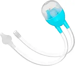 Aspirador Nasal Manual para Bebê com Reservatório, Silicone Macio, Livre de BPA, Azul