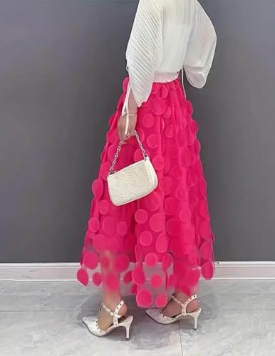 Tulle Skirt Women 3D Polka Dot Elastic Waist Mesh Flowy A-Line Midi Skirts Wedding Halloween Party Outfit3