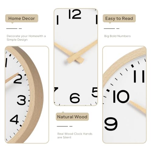 Image of AKCISOT 12 Inch Wall Clock, Silent Battery Operated Analog Clock, Natural