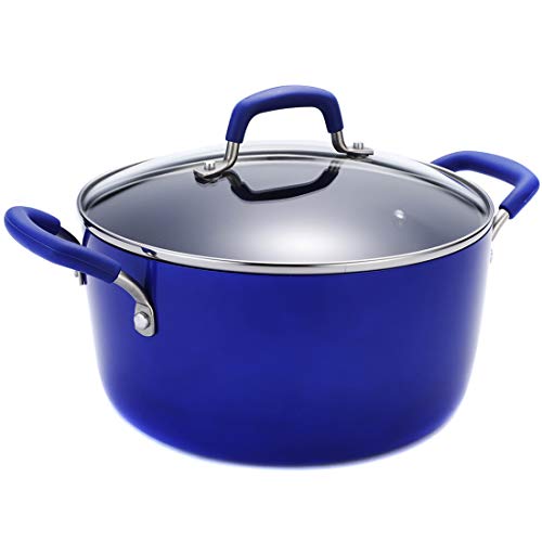 Momscook Stockpot 5-Quart Covered Dutch Oven Classic Brights Hard Enamel Aluminum Nonstick Stockpot Dishwasher Safe Casserole Blue