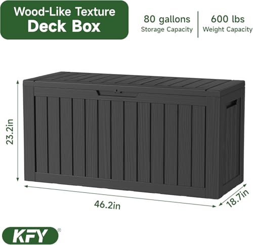 Image of 90 Gallon Waterproof Resin Deck Box, UV Resistant Outdoor Storage for Garden, Patio, Porch, Delivery(Black,80 Gallon)