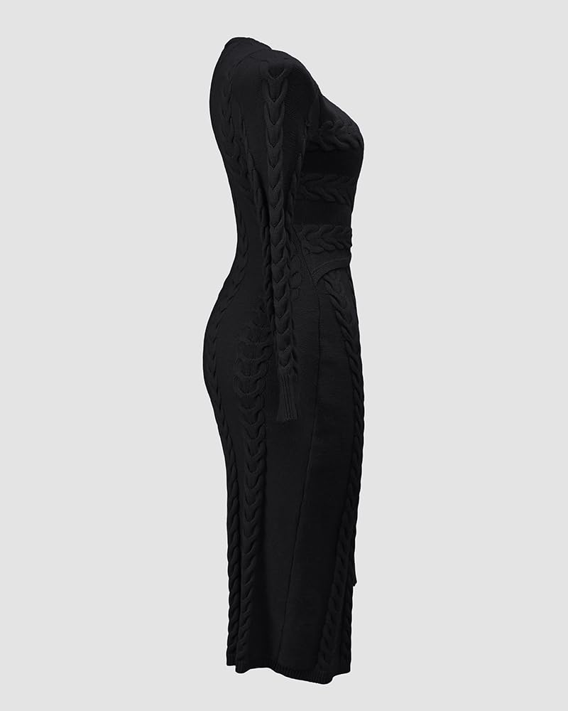 CHICME Vestito elegante a portafoglio in maglia 2025 per le donne a maniche lunghe con scollo a V e cravatta in vita