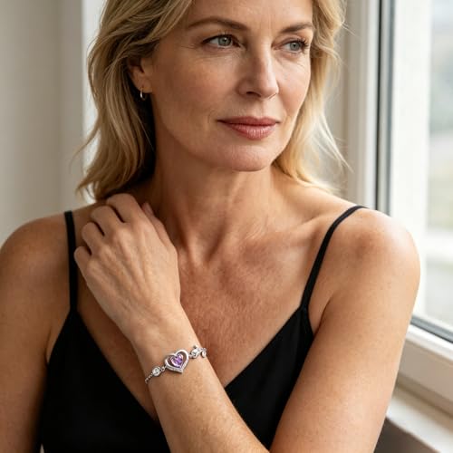 Image of 1CT Rose Heart Bracelet Moissanite Lab-Grown Sapphire Ruby Emerald&More 18K White Rose Gold Plated Anniversary Birthday Gift for Wife Girlfriend Mom Daughter Mothers Day Gift for Mom