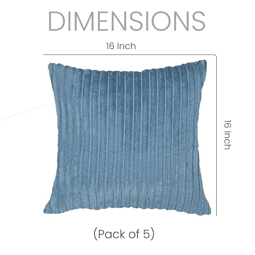 Image of Yellow Weaves Pencil-Stripe Fur Cushion Covers | Soft Polyester | Decorative Sofa & Throw Pillow Covers | 16x16 Inches, Pack of 5 (Blue & Sky Blue)