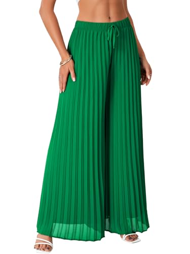 OPOIPIN Women's Chiffon Wide Leg Pleated Pants High Waist Flowy Loose Casual Long Trousers3