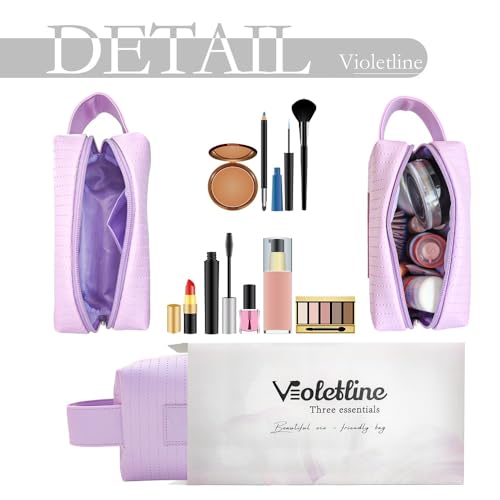 Violetline Women's Cosmetic Bag Essentials, Perfect Christmas Gifts! Elegant Preppy Travel Makeup Bag, Ideal Waterproof Leather Cosmetic Bag for Girls and Moms (Light Purple Cosmetic bag)3