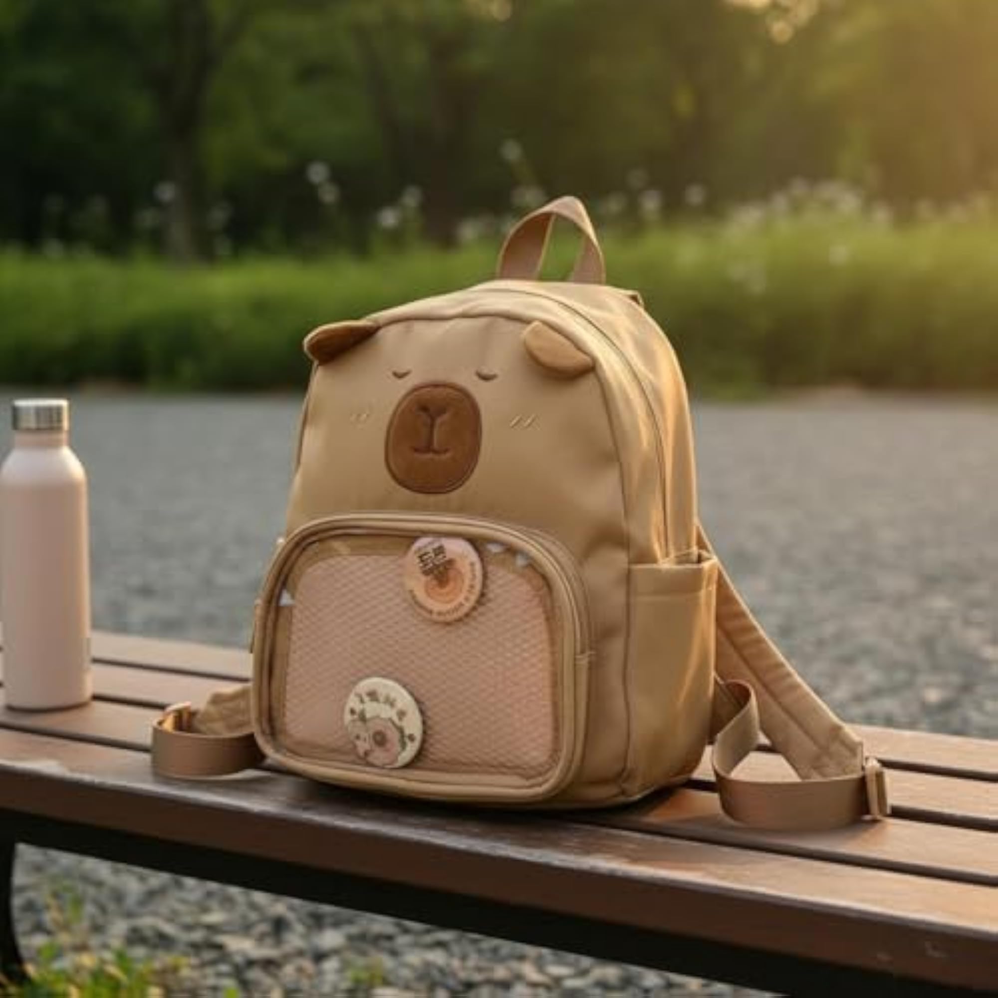 Creature Ear Backpack, Embroidered Face Cartoon