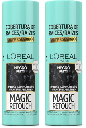 L'OREAL PARIS Magic Retouch Spray Retoca Raíces y Canas Negro 75ml (Paquete de 2)