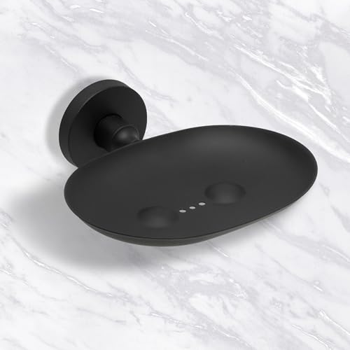 IPEA Jabonera Adhesiva de Pared de Metal Negro - No Necesita taladrado - Diseño Moderno - Jabón de Pared para Pegar en el baño, Ducha, Cocina, casa - Porta jabón o Esponja - Redondo