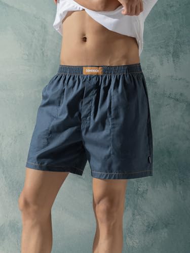 Image of DAMENSCH Regular Fit Solid 100% Soft & Durable Cotton Boxer Shorts Dual Pockets Anti-Bacterial Moisture Wicking Microfibre Waistband Ultra-Light Boxers for Men