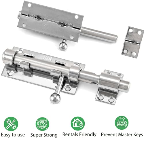 Litensh Heavy Duty Slide Gate Latch Bolt Safety Door Lock with Padlock Hole, 304 Stainless Steel Barrel Gate Bolt Latch - Image 3