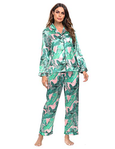 Swomog Womens Silk Satin Pajamas Set Button Down Sleepwear Loungewear #TOP1