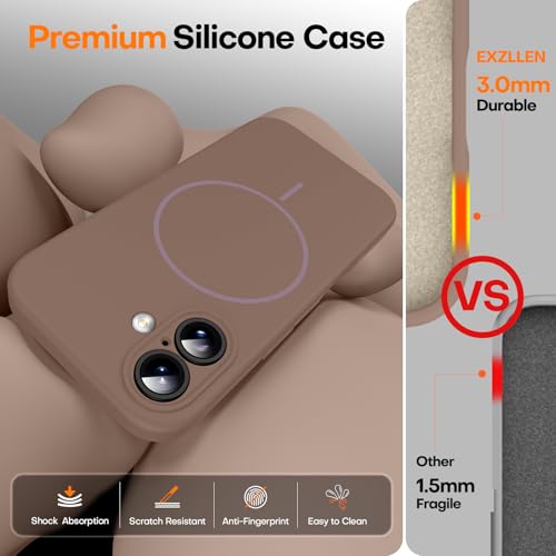 EXZLLEN Magnetic for iPhone 17 Case, Compatible with MagSafe, Integrated Silicone Camera Control Cover Protection, 3.0mm Thicken Silicone Phone Cover for 17 6.3", Brown by EXZLLEN - Image 3
